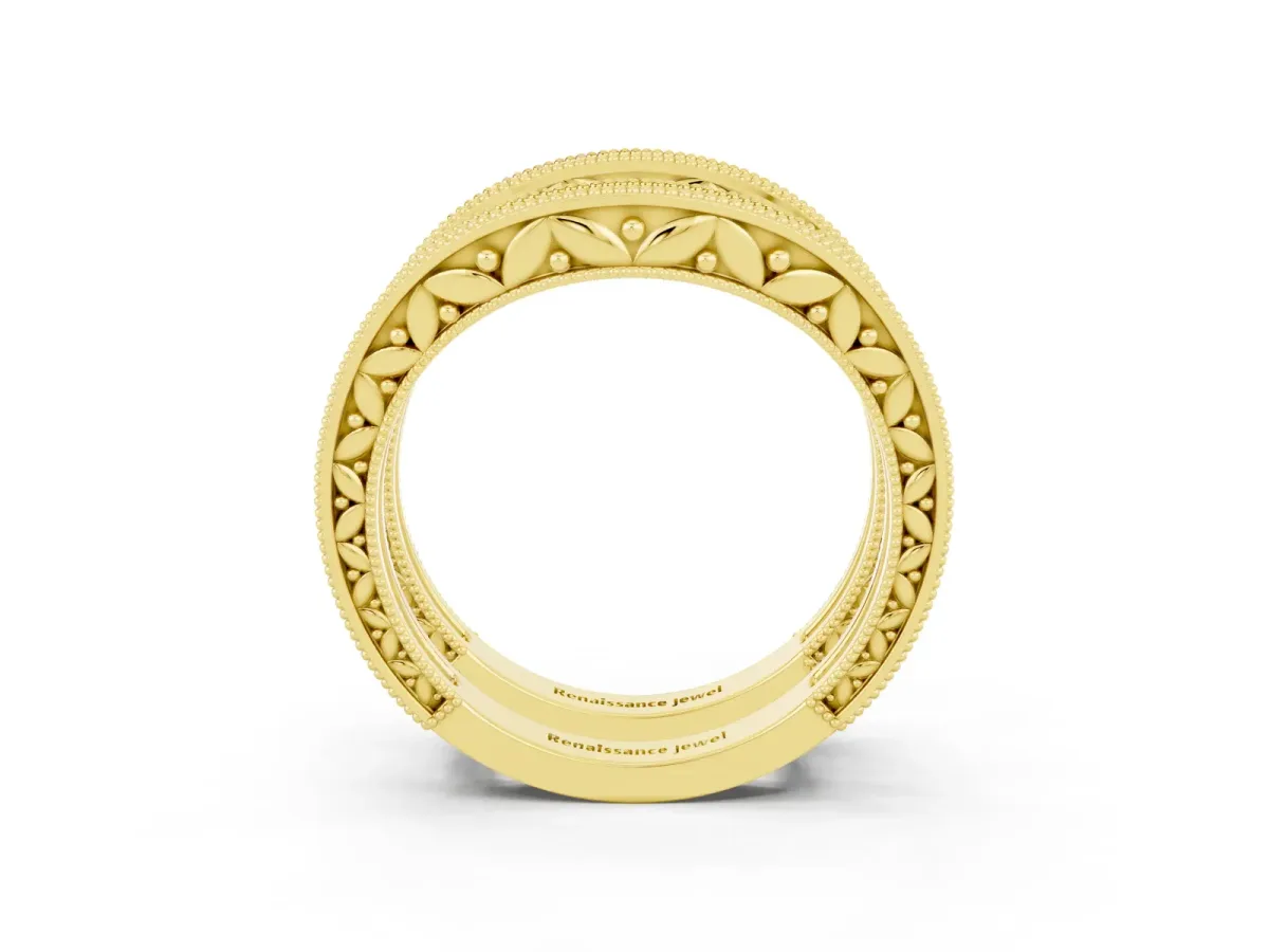 Round Morganite Milgrain Eternity Band with Channel Setting Yellow gold