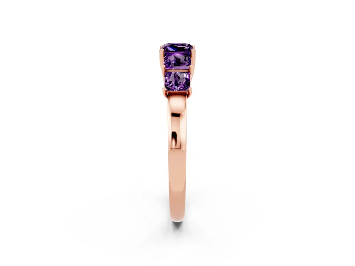Princess Cut Five-Stone Amethyst Ring with Classic Prong Setting Rose gold