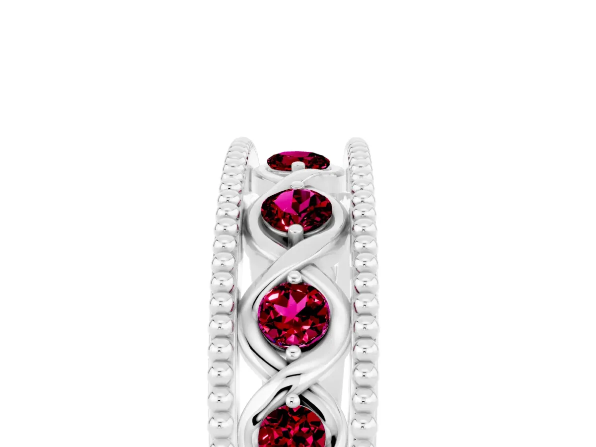 Round Garnet Twist Milgrain Band with Bezel Setting White gold