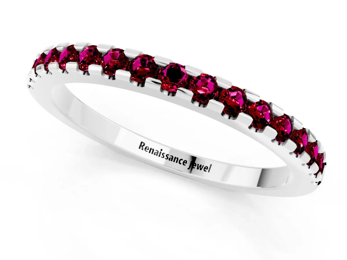 Round Garnet Pavé Set Eternity Band with Micro Prong Setting Platinum
