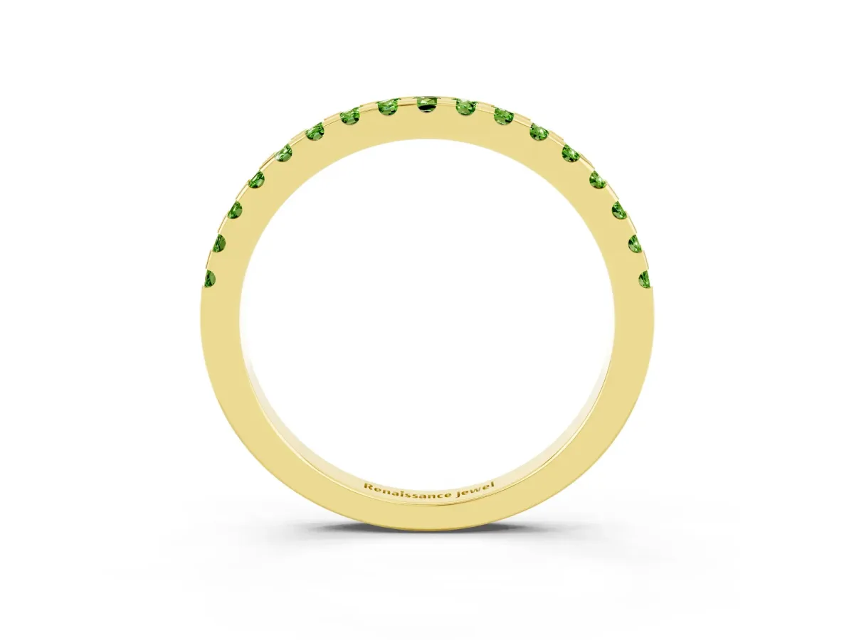 Round Peridot Pavé Set Eternity Band with Micro Prong Setting Yellow gold