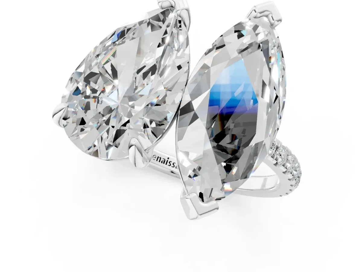Pear and Marquise Toi Moi Ring with Prong Setting and Micro Pave Band Silver