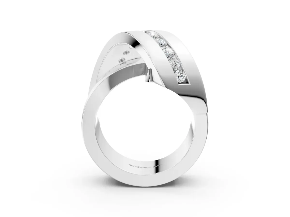 Pavé Round Diamond Crossover Band with Channel Setting Silver