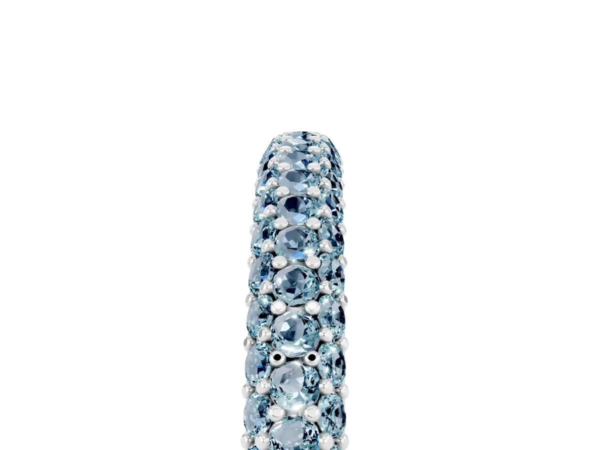 Round Aquamarine Pavé Eternity Band with Shared Prong Setting Platinum