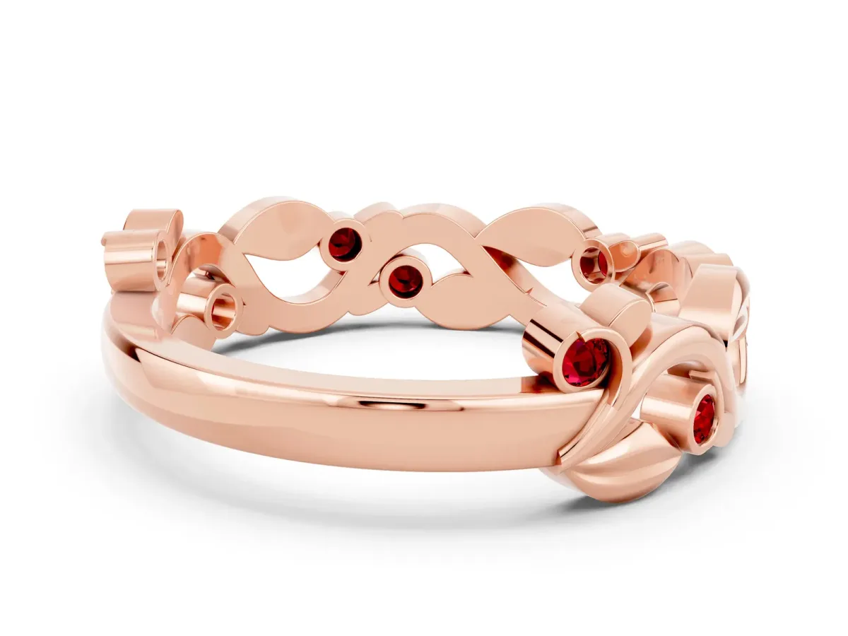 Round Ruby Leaf Eternity Band with Bezel Setting Rose gold