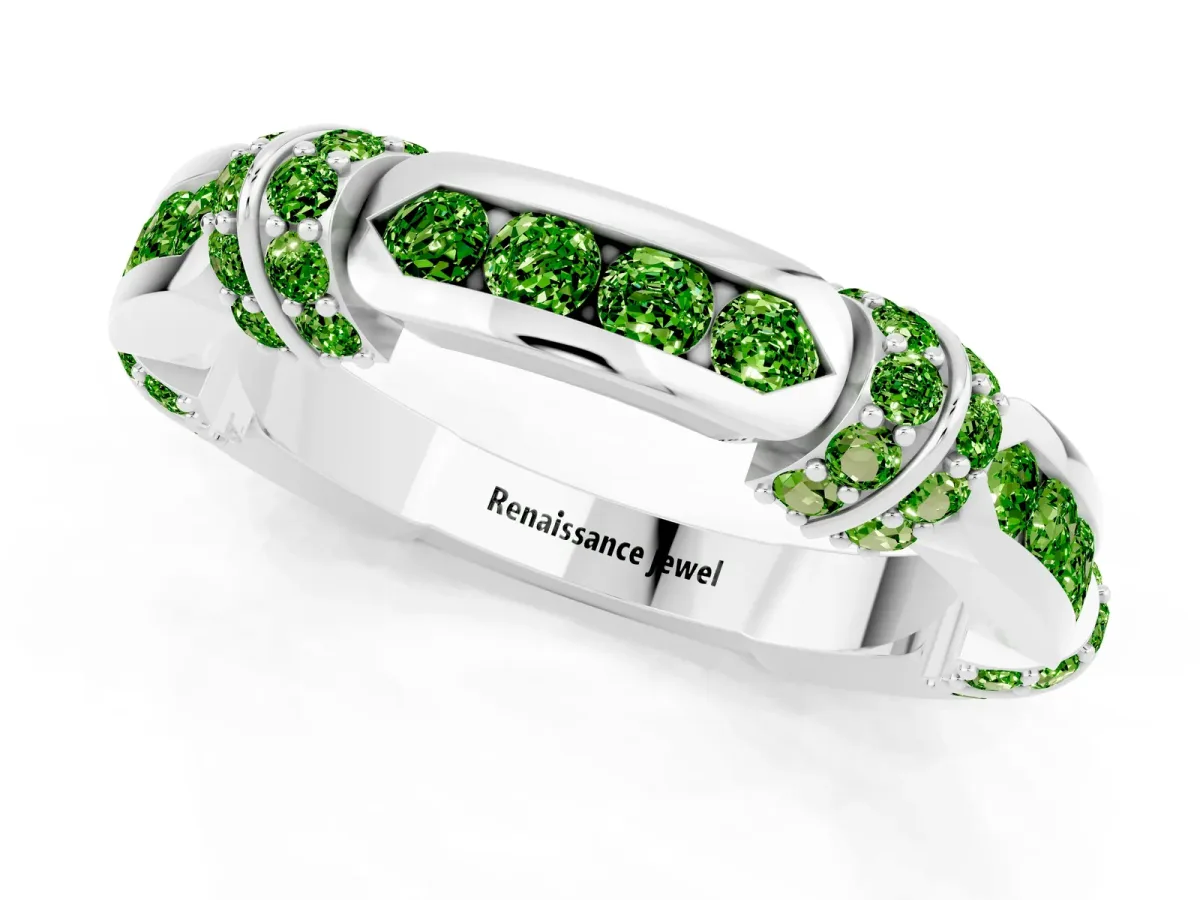 Pavé Round Peridot Link Band with Bezel Setting Platinum