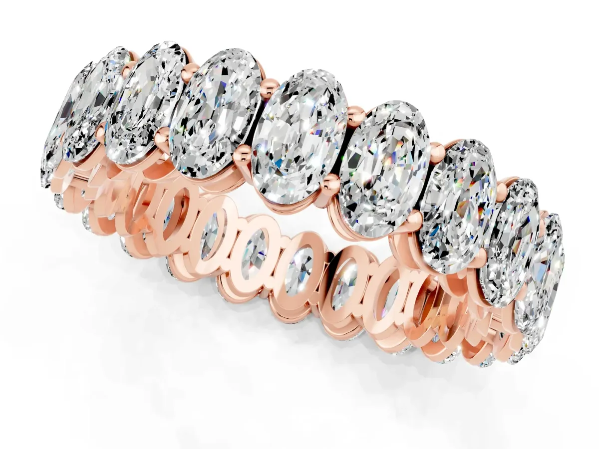 Oval Cut Moissanite Eternity Band with Shared Prong Setting Rose gold