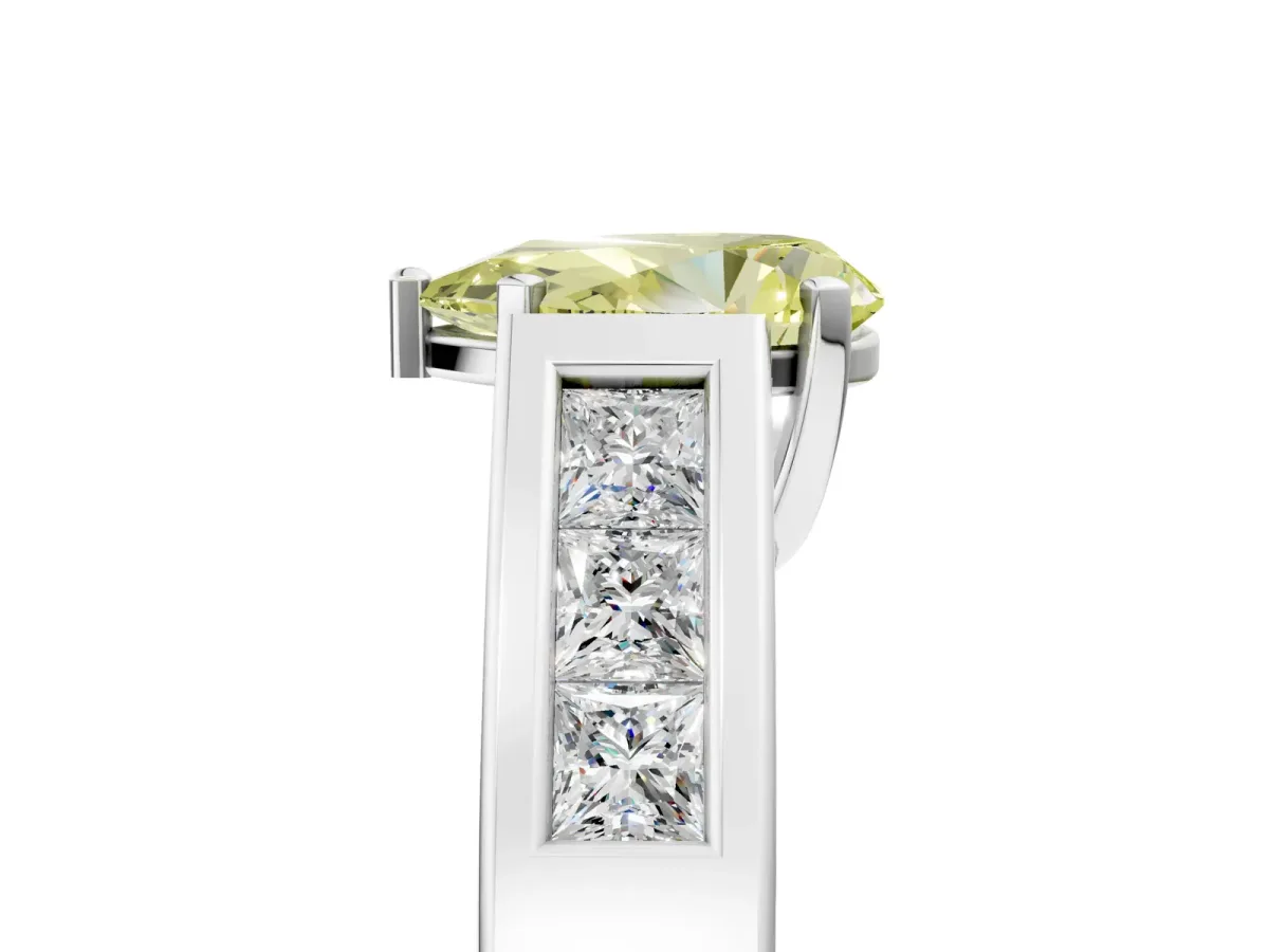 Fancy Yellow Pear Cut Cut Channel Set Solitaire Ring with Four-Prong Setting Silver