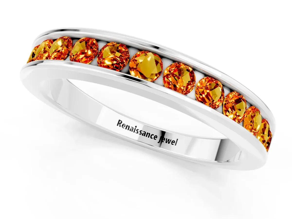 Channel Set Round Citrine Eternity Band Silver