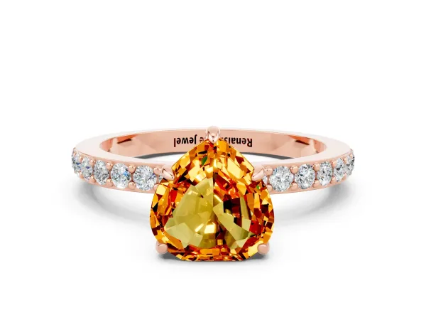 Heart Cut Citrine Solitaire Engagement Ring with Pavé Band and Four-Prong Setting Rose gold