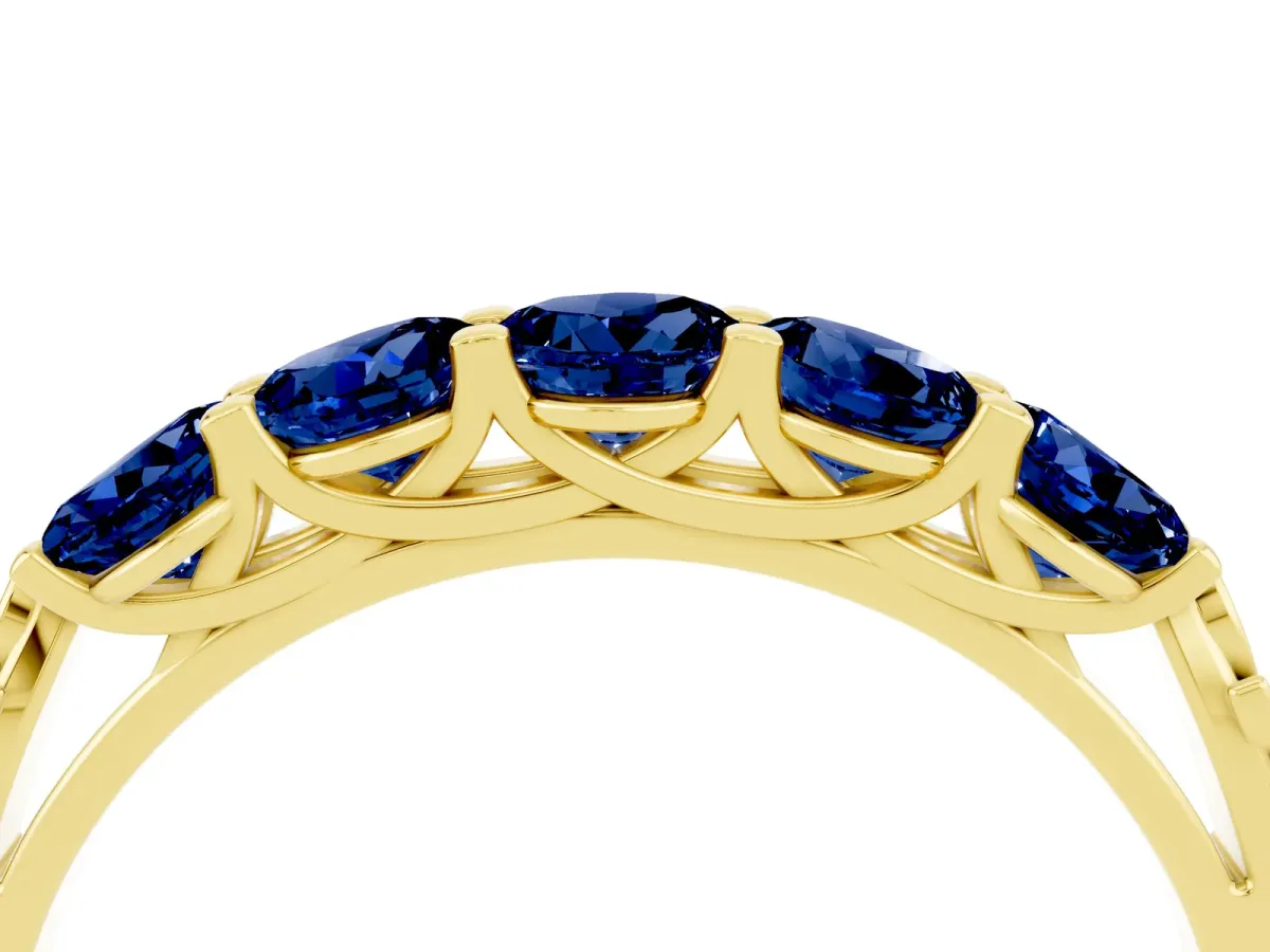 Five-Stone Round Blue Sapphire Prong-Set Band Yellow gold