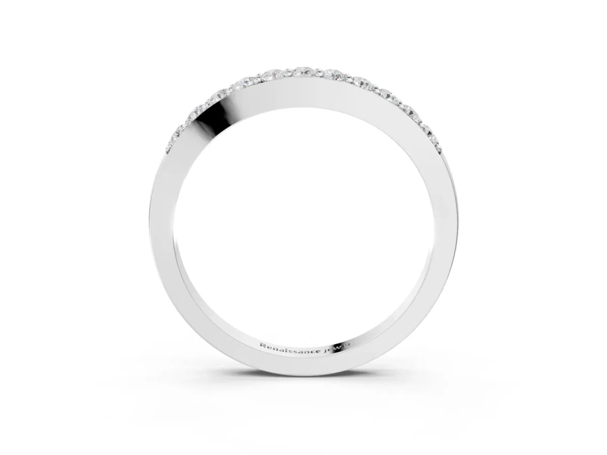 Round Diamond Curved Wedding Band with Channel Setting Silver