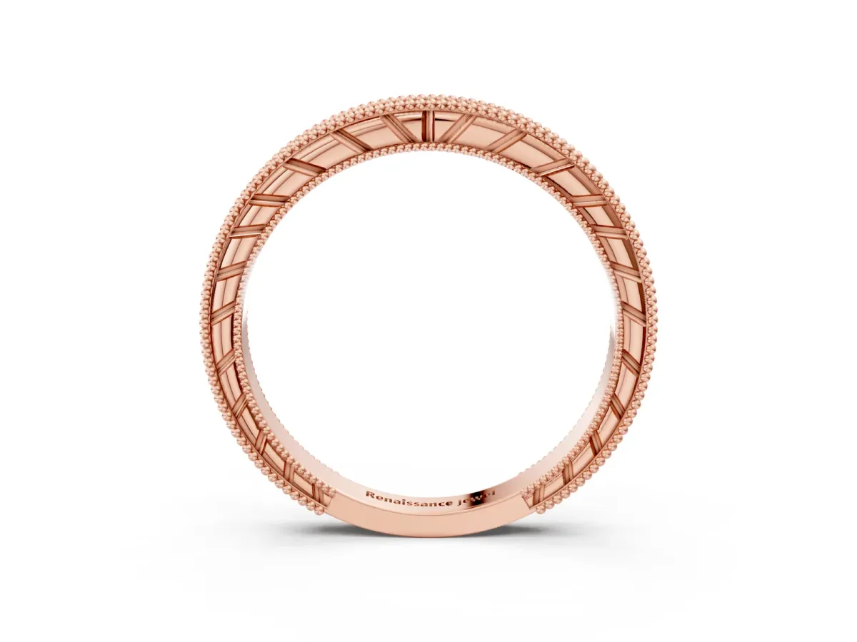 Round Cut Diamond Milgrain Eternity Band with Channel Setting Rose gold