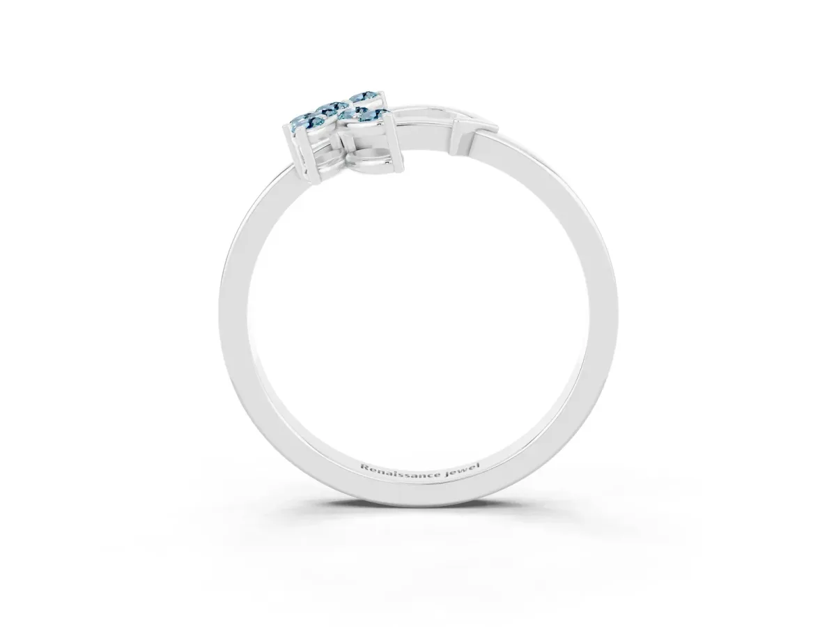 Marquise Aquamarine Cluster Bypass Ring with Prong Setting Silver