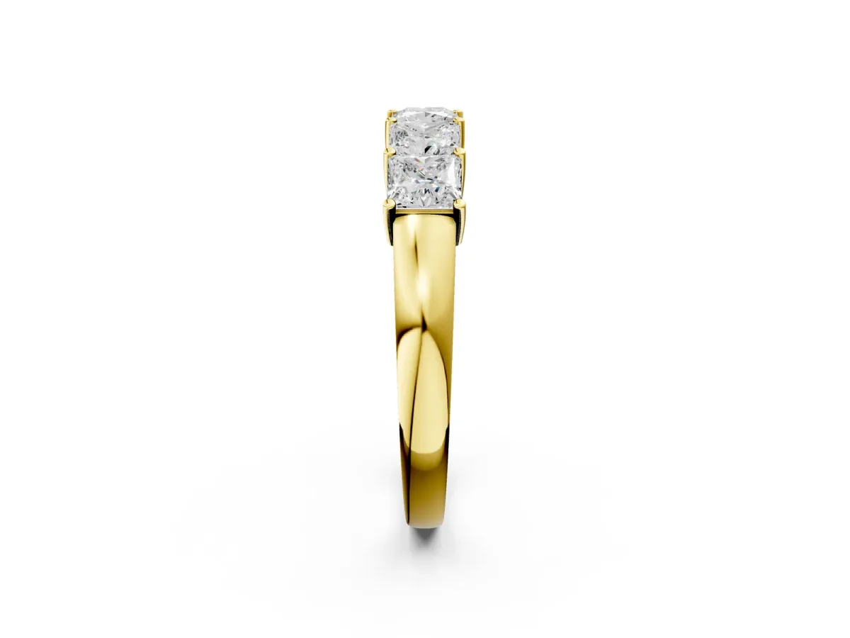 Princess Cut Five-Stone Diamond Band with Prong Setting Yellow gold