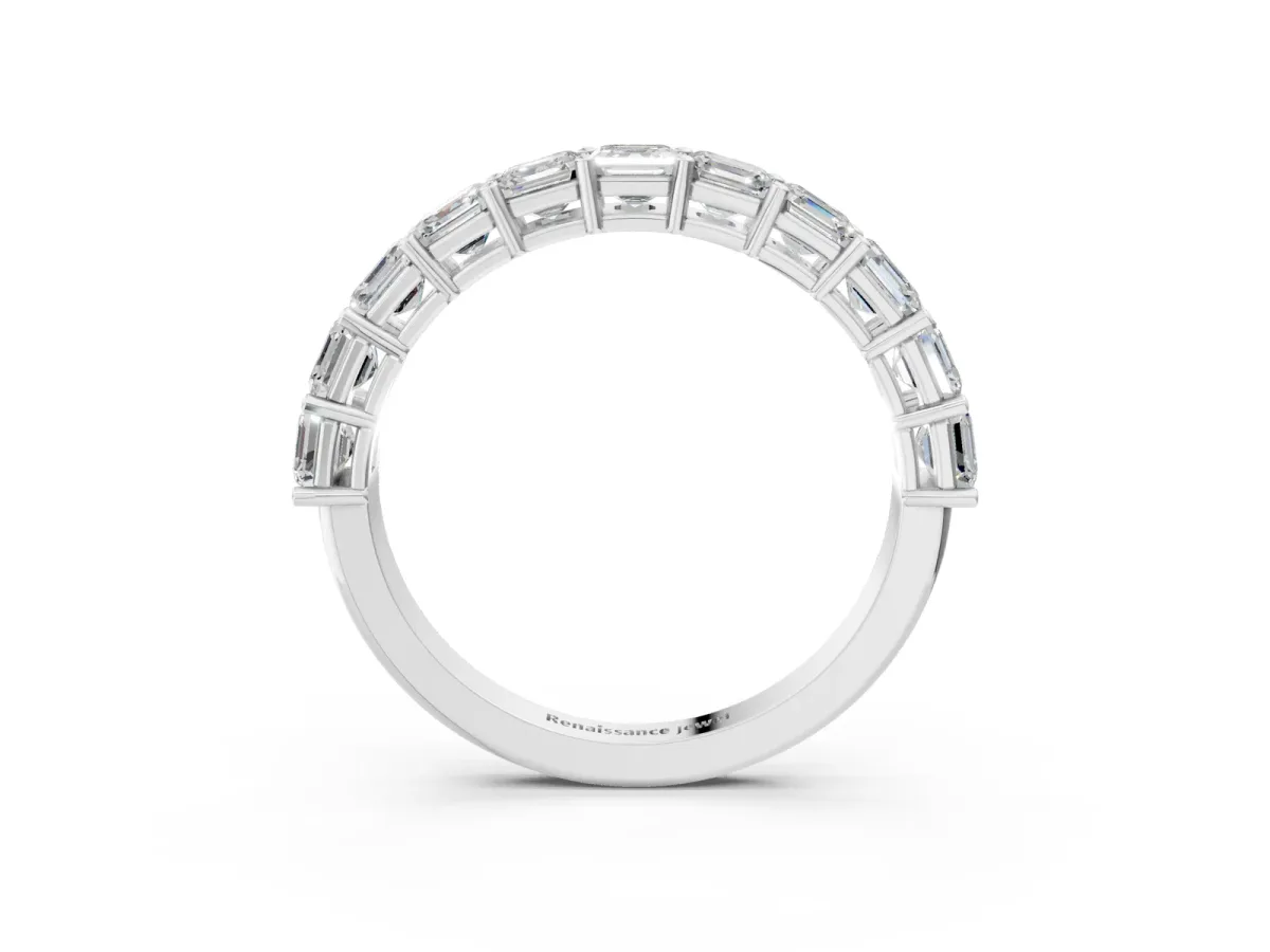 Asscher Cut Half Eternity Band with Shared Prong Setting Silver
