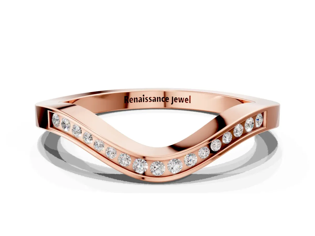 Round Cut Channel Set Wave Band with Pavé Setting Rose gold