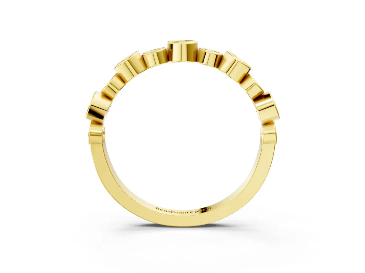 Bezel Set Round Diamond Half Eternity Band Yellow gold
