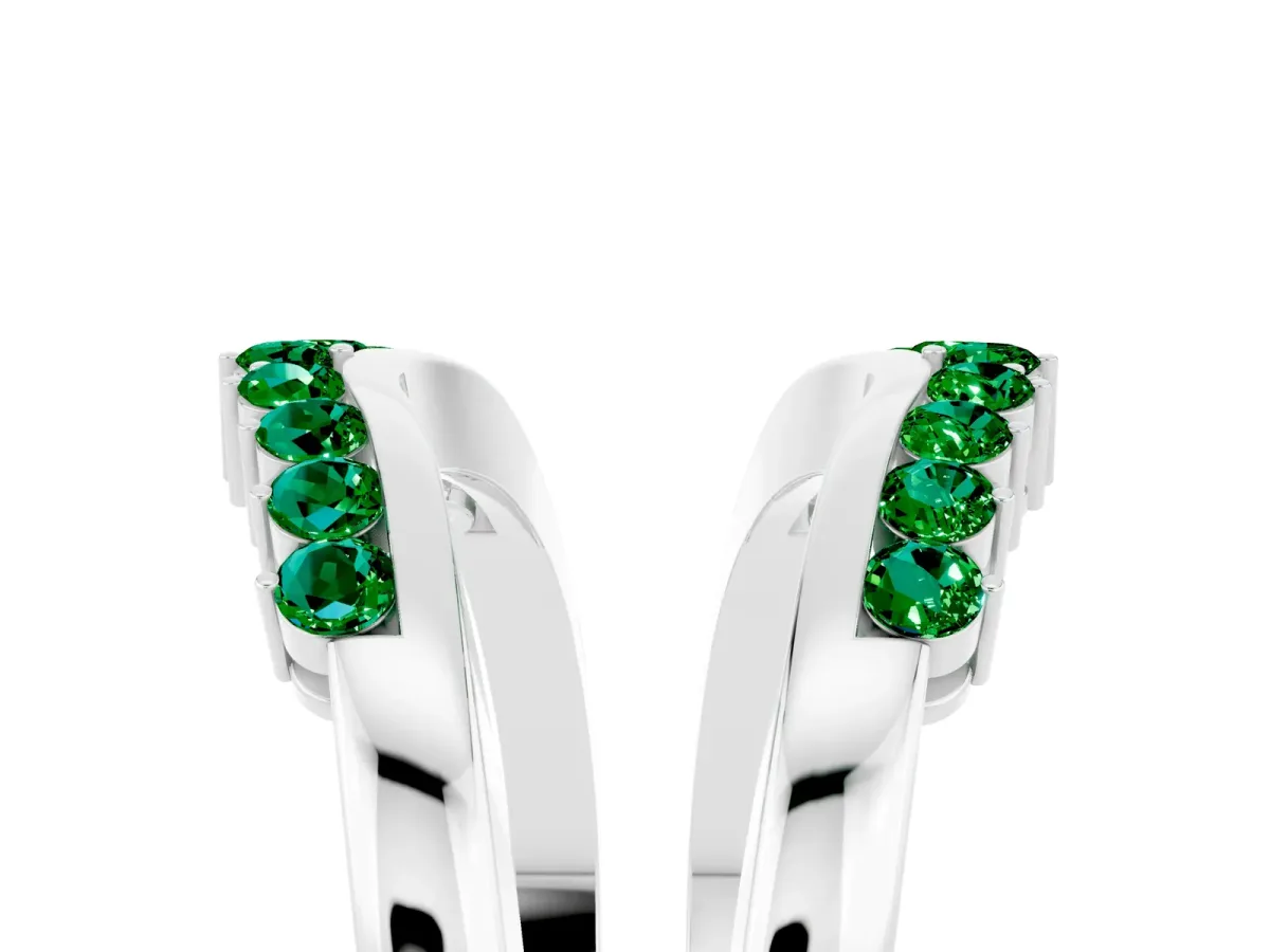 Round Emerald Chevron Contour Band with Prong Setting Silver