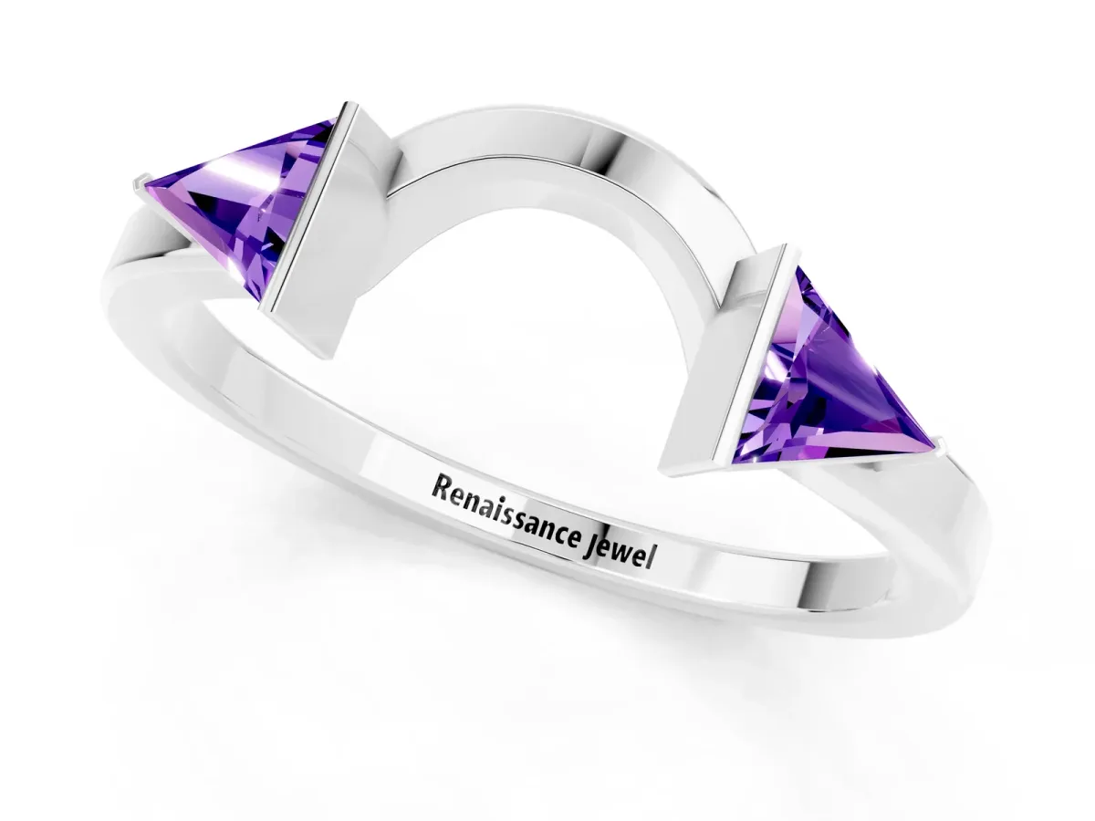Trillion Tanzanite Open Band Ring with Bezel Setting Silver