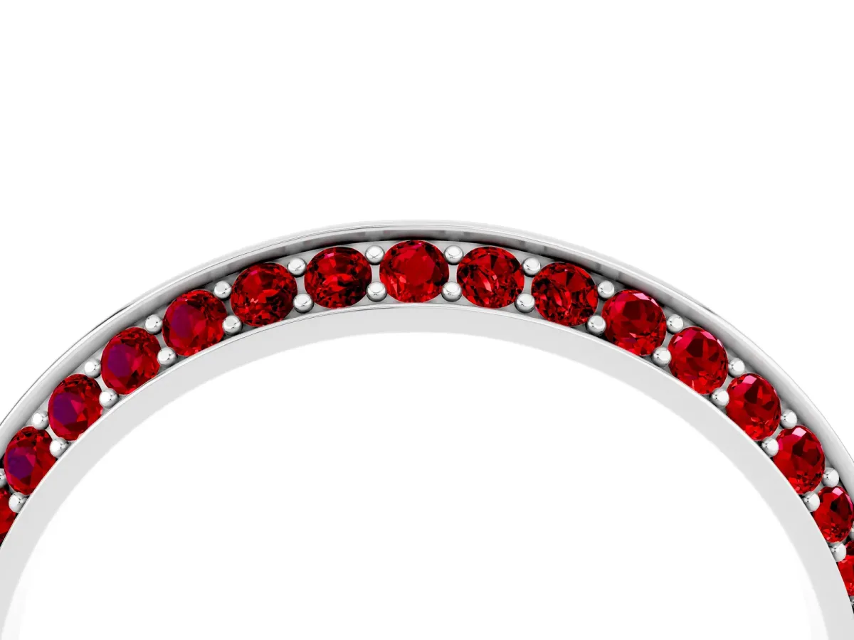 Double Row Pavé Round Ruby Eternity Band with Channel Setting Silver