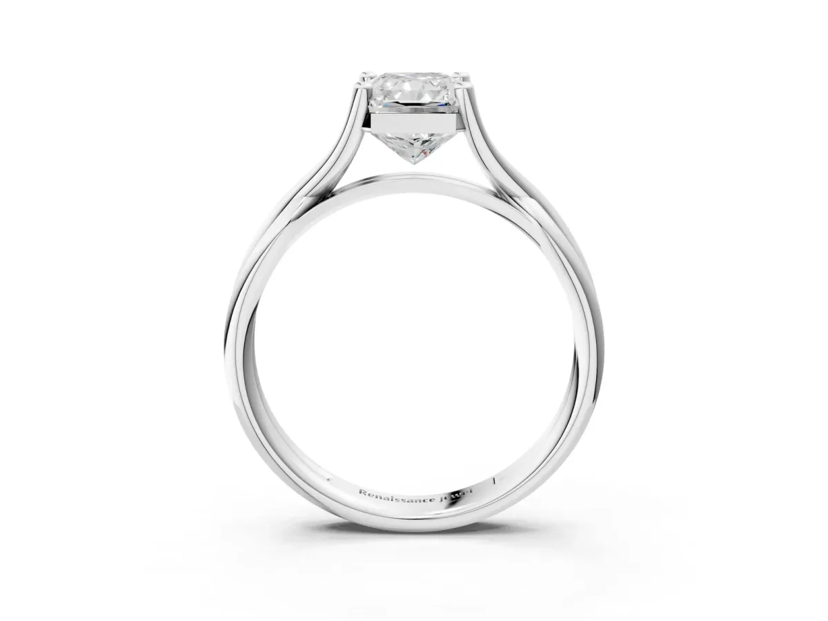 Radiant Cut Diamond Solitaire Twist Band Prong Setting Ring Platinum