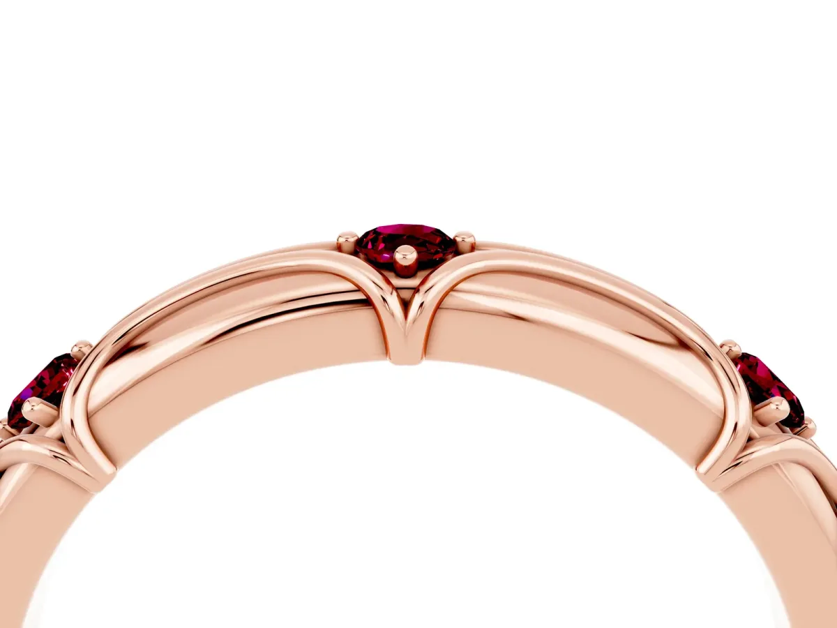 Round Garnet Prong Set Milgrain Eternity Band Rose gold