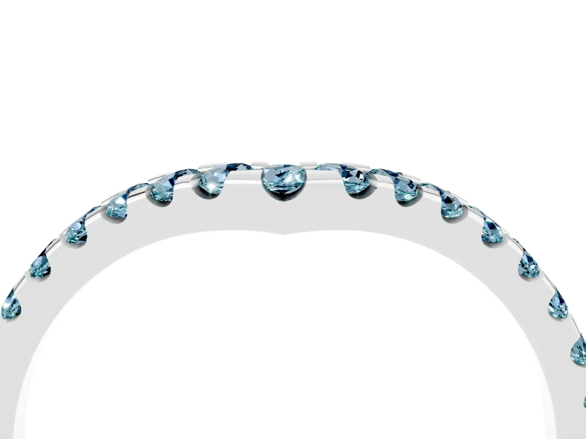 Pavé Round Aquamarine Chevron Band with Shared Prong Setting Platinum