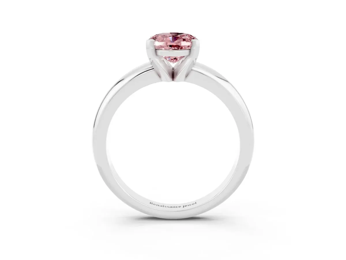 Oval Cut Morganite Solitaire Engagement Ring with Round Band and Four-Prong Setting Silver