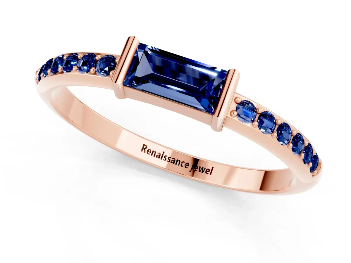 Baguette Blue Sapphire Pavé Band with Bar Setting Rose gold
