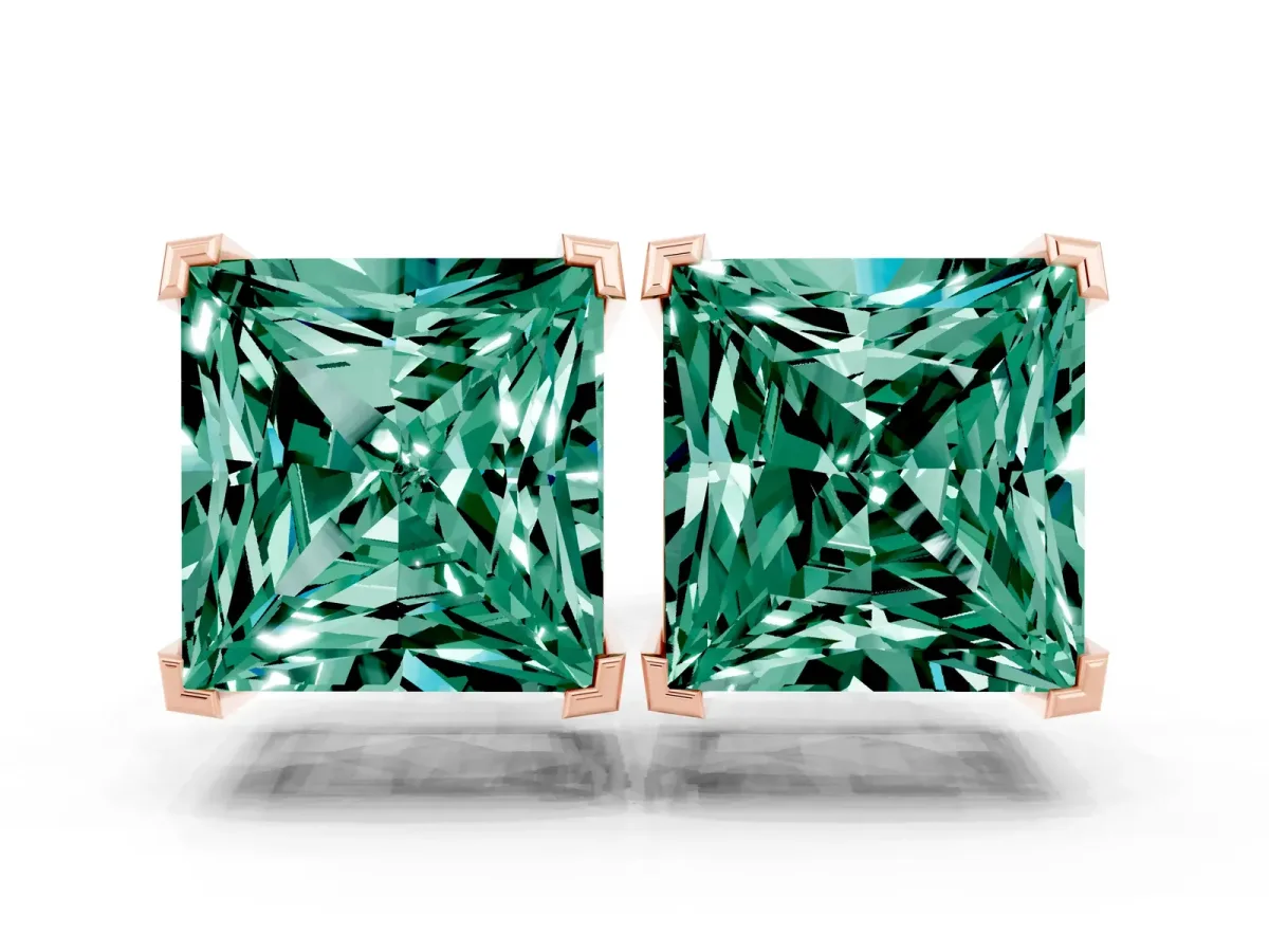 Princess Cut Green Sapphire Stud Earrings Rose gold
