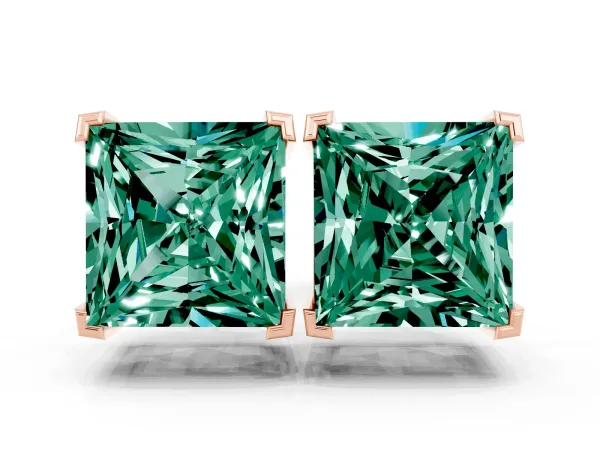 Princess Cut Green Sapphire Stud Earrings Rose gold