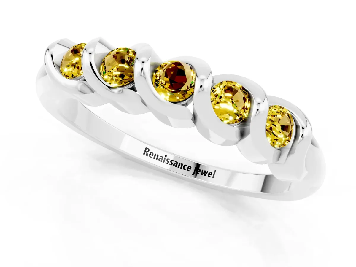 Round Yellow Sapphire Eternity Band with Twist Prong Setting Silver