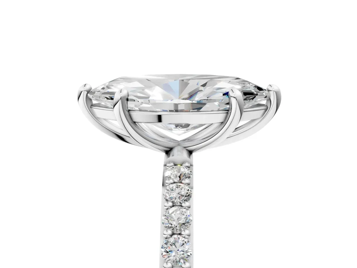 Marquise Cut Diamond Solitaire Ring with Round Pavé Band and Prong Setting Silver