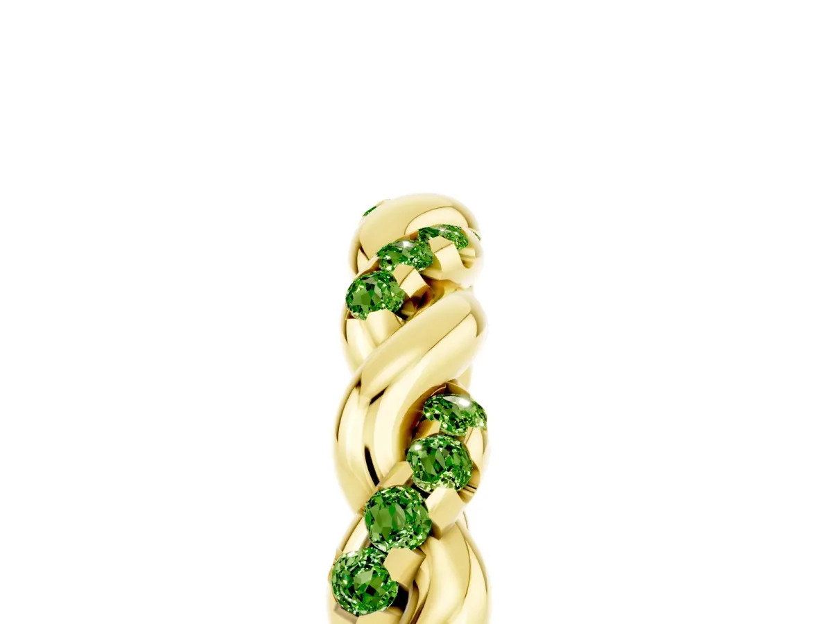 Twisted Pavé Round Peridot Eternity Band Yellow gold