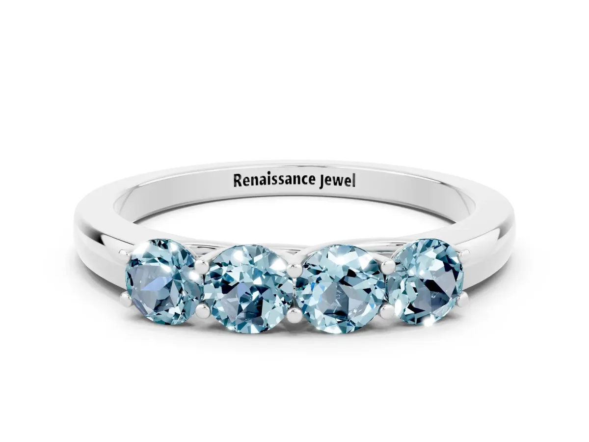 Four-Stone Round Aquamarine Prong-Set Band Platinum