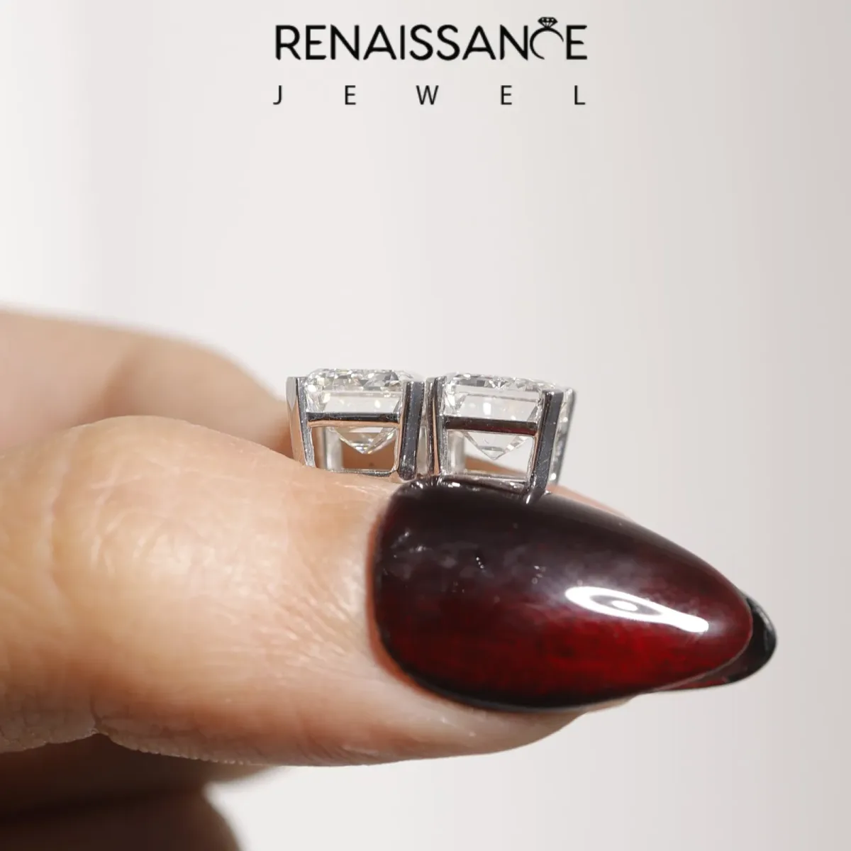 Emerald Cut Diamond Stud Earrings Platinum