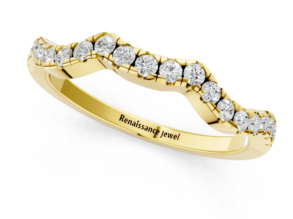 Round Diamond Pavé Curved Wedding Band Yellow gold