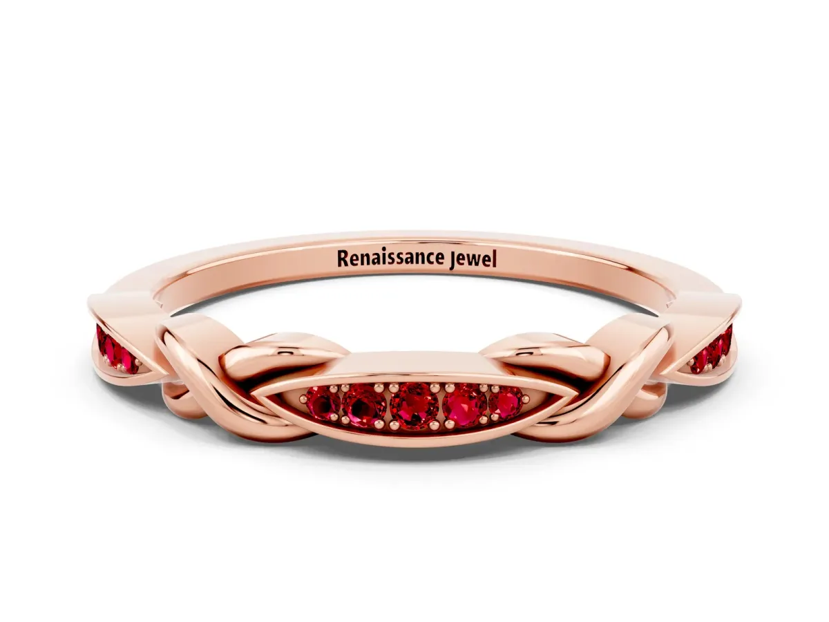 Twisted Marquise Ruby Pavé Band with Shared Prong Setting Rose gold