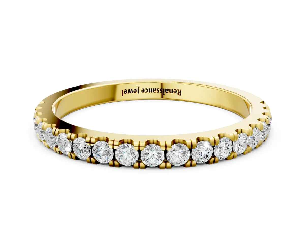 Round Diamond Classic Half Eternity Band with Shared Prong Setting Yellow gold