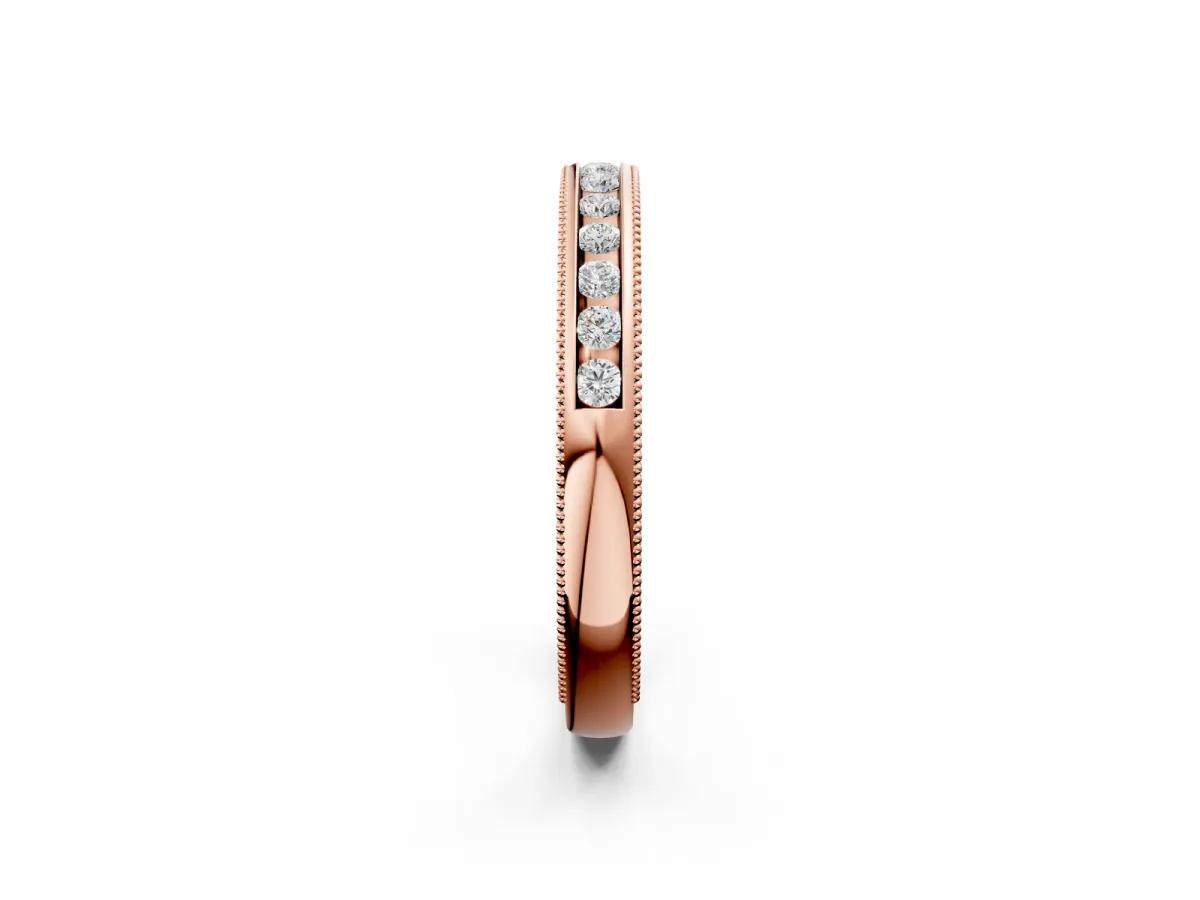 Channel Set Round Diamond Milgrain Edge Wedding Band Rose gold