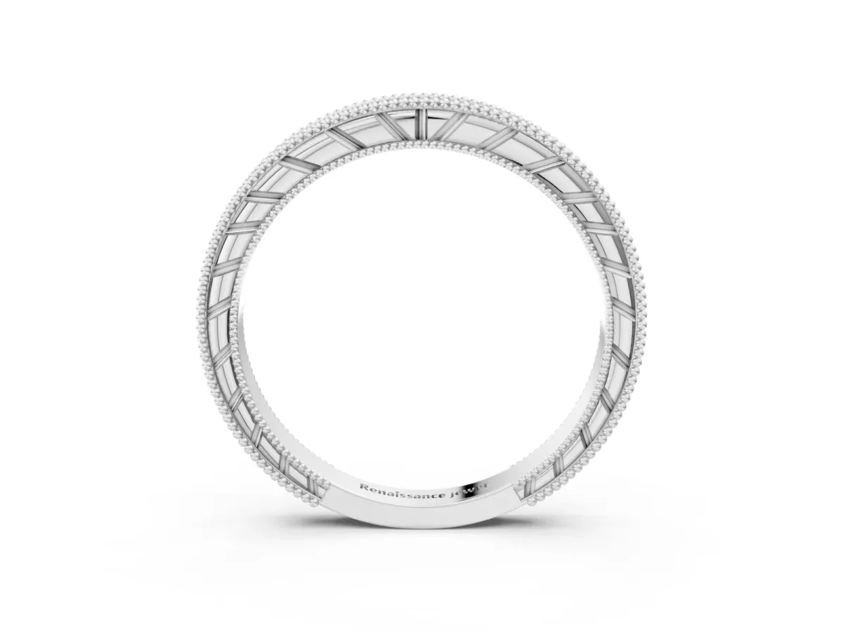 Round Cut Diamond Milgrain Eternity Band with Channel Setting White gold