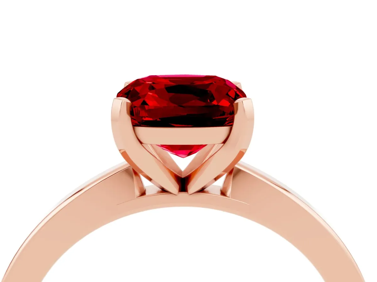 Cushion Cut Ruby Solitaire Engagement Ring with Classic Band and Four-Prong Setting Rose gold