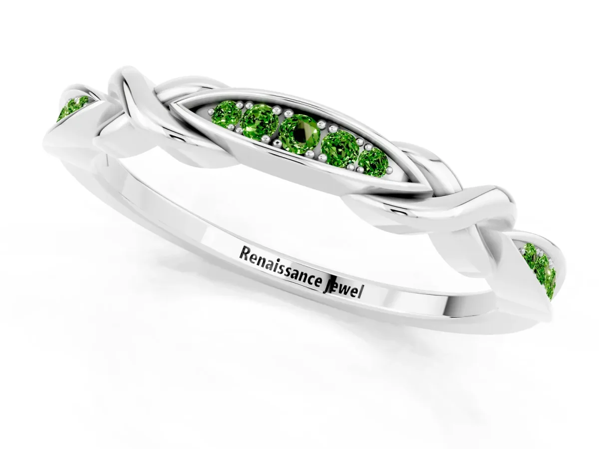 Twisted Marquise Peridot Pavé Band with Shared Prong Setting Platinum