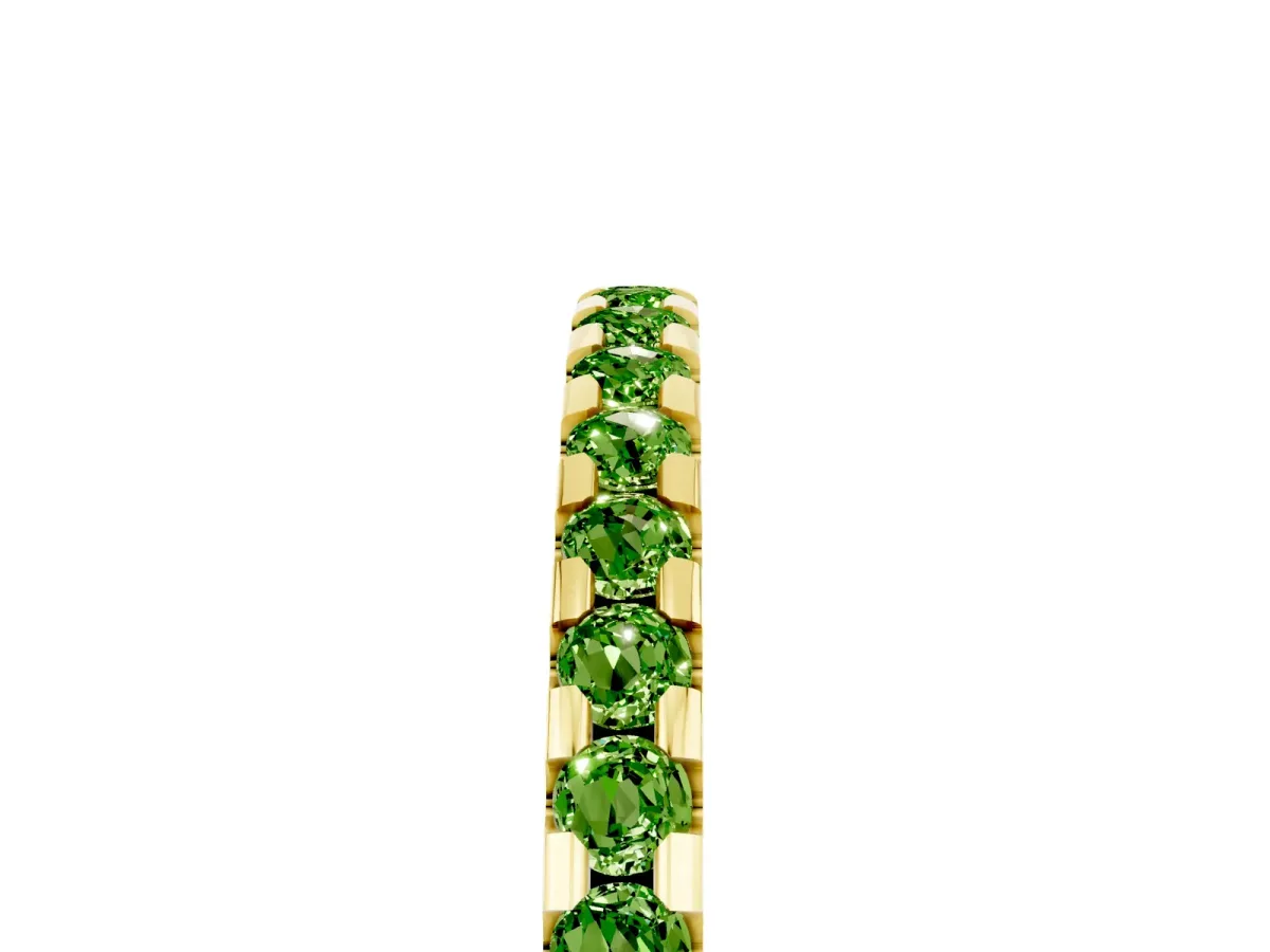 Round Peridot Pavé Set Eternity Band with Micro Prong Setting Yellow gold