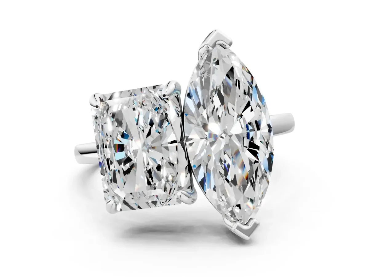 Emerald and Marquise Toi Moi Ring with Prong Setting and Plain Band Silver