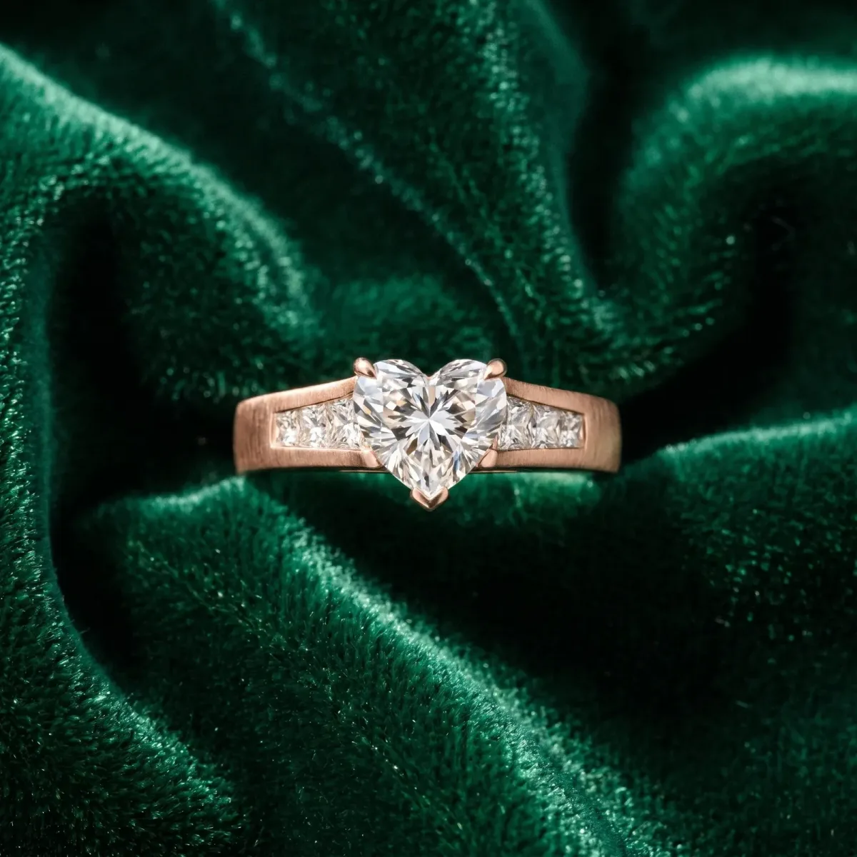 Heart Cut Cut Channel Set Solitaire Ring with Four-Prong Setting Rose gold