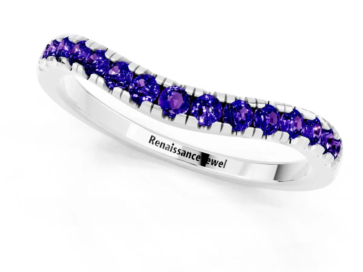 Tanzanite Pavé Curved Wedding Band Platinum