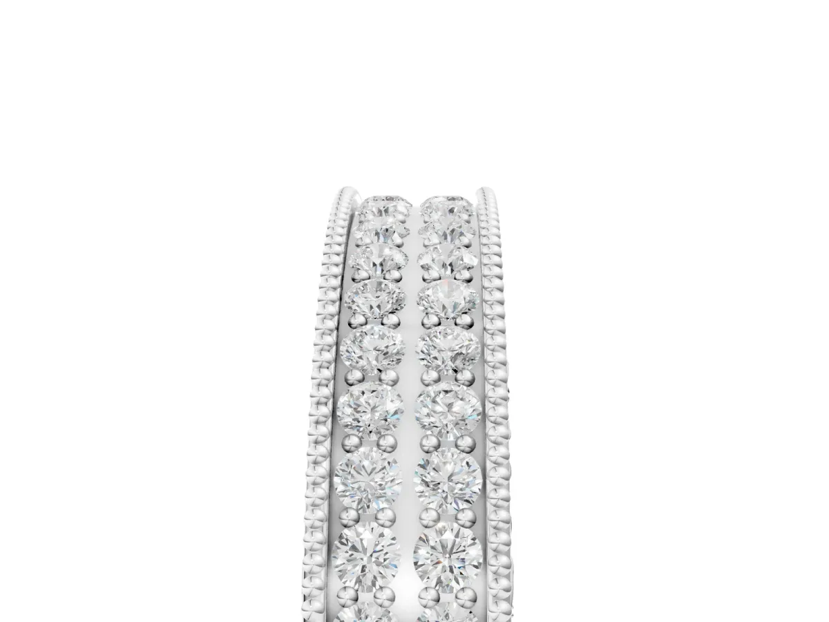 Pavé Round Diamond Eternity Band with Milgrain Edge Silver