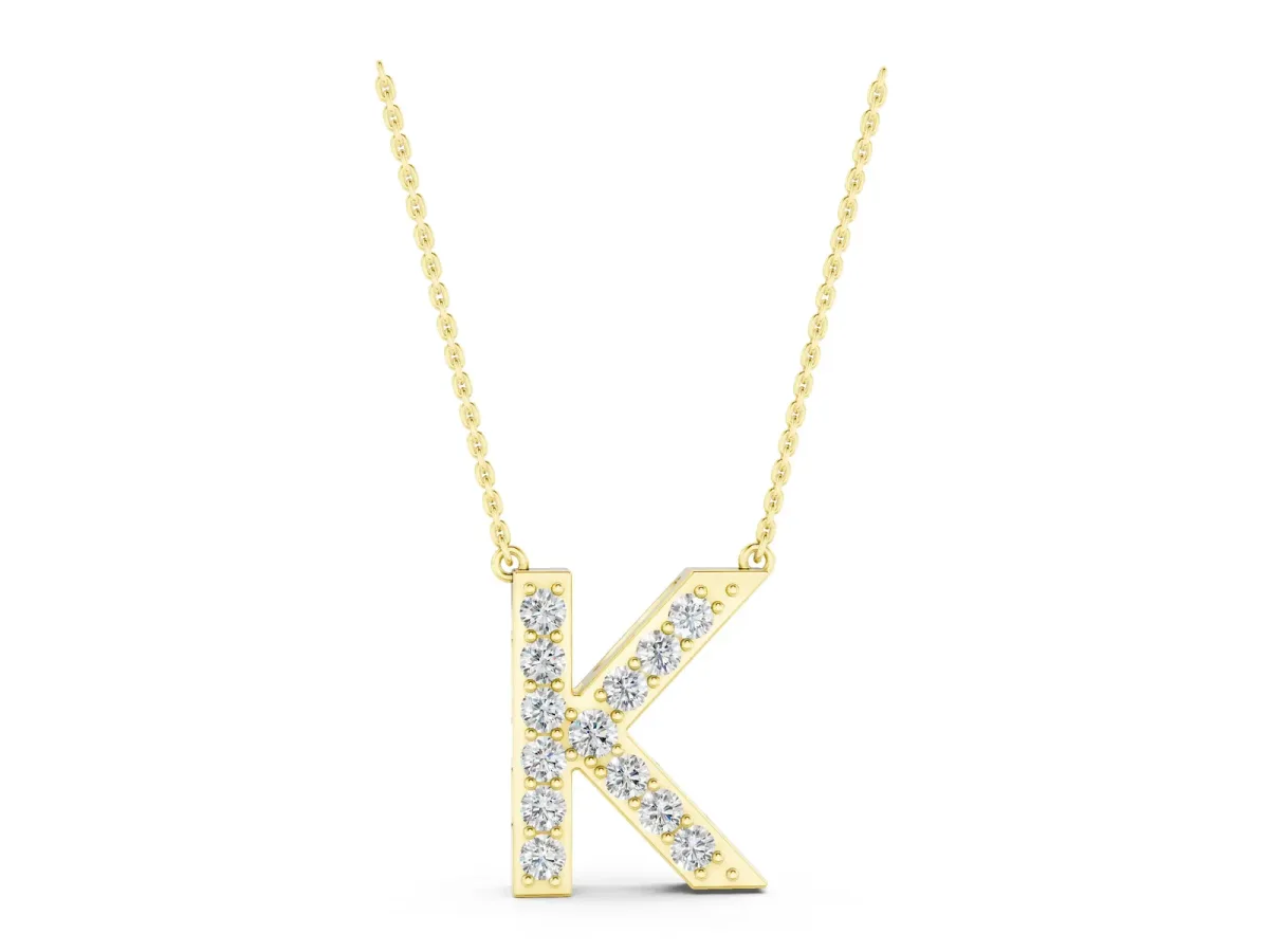 Pavé Round Prong Set Initial Pendant Yellow gold
